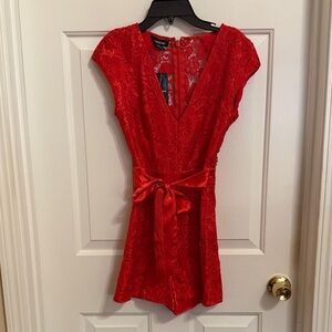 Bebe Carly Lace Romper with Satin Bow